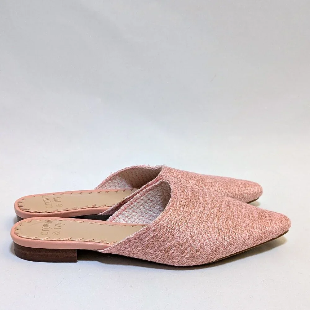 crown & ivy Pink Woven Pointed Toe Mules